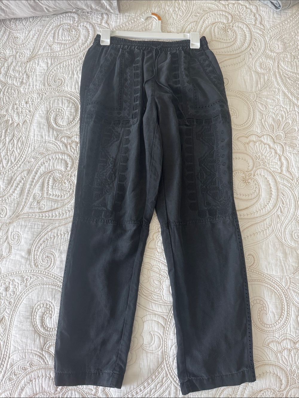 Kobi Halperin Black Straight-Leg Embroidered Pants
